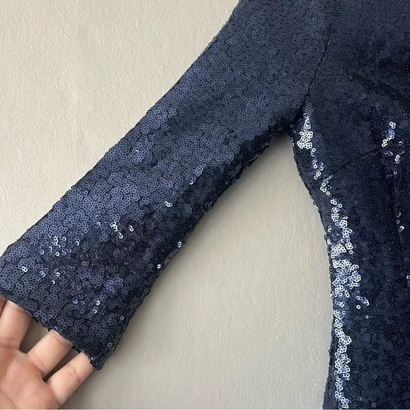 Lulus Navy Blue Sequin Bodycon 3/4 Sleeve Mini Dress Size Small - Picture 2 of 9